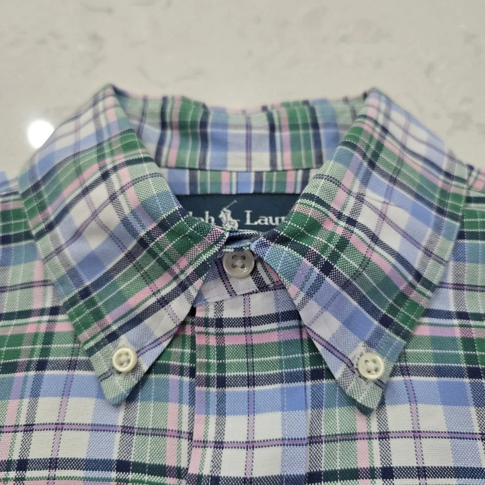 Polo Ralph Lauren Mens Custom Fit Plaid Button Down Shirt Blue Green Pink Small